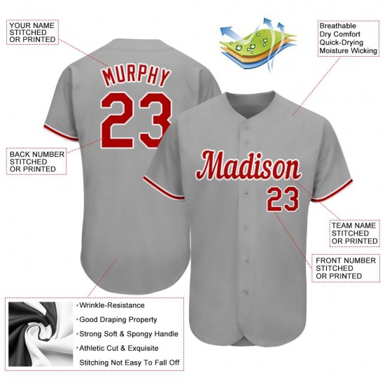 Custom Gray Red-White Authentic Baseball Jersey Custom Gray Red-White Authentic Baseball Jersey