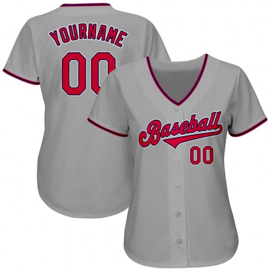 Custom Gray Red-Navy Authentic Baseball Jersey Custom Gray Red-Navy Authentic Baseball Jersey