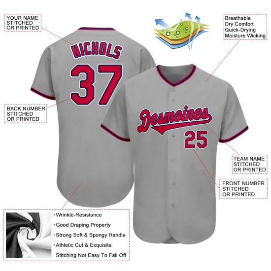 Custom Gray Red-Navy Authentic Baseball Jersey Custom Gray Red-Navy Authentic Baseball Jersey