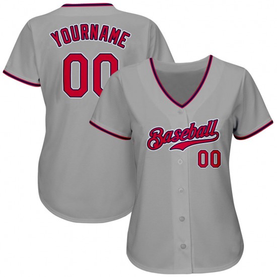 Custom Gray Red-Navy Authentic Baseball Jersey Custom Gray Red-Navy Authentic Baseball Jersey
