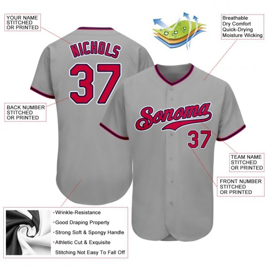 Custom Gray Red-Navy Authentic Baseball Jersey Custom Gray Red-Navy Authentic Baseball Jersey