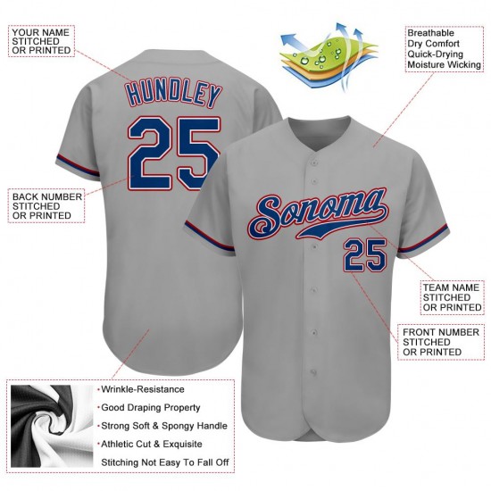 Custom Gray Royal-Red Authentic Baseball Jersey Custom Gray Royal-Red Authentic Baseball Jersey
