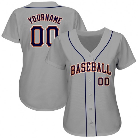 Custom Gray Navy-Orange Authentic Baseball Jersey Custom Gray Navy-Orange Authentic Baseball Jersey