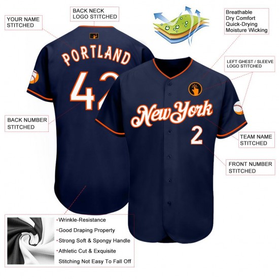 Custom Navy White-Orange Authentic Baseball Jersey Custom Navy White-Orange Authentic Baseball Jersey