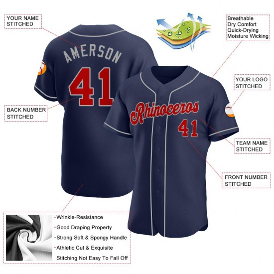 Custom Navy Red-Gray Authentic Baseball Jersey Custom Navy Red-Gray Authentic Baseball Jersey