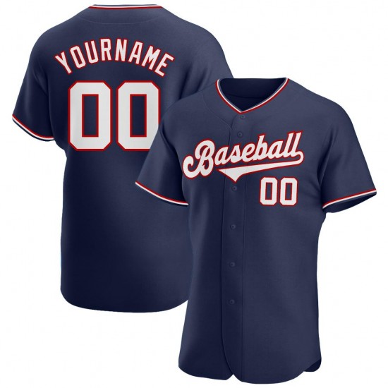 Custom Navy White-Red Authentic Baseball Jersey Custom Navy White-Red Authentic Baseball Jersey