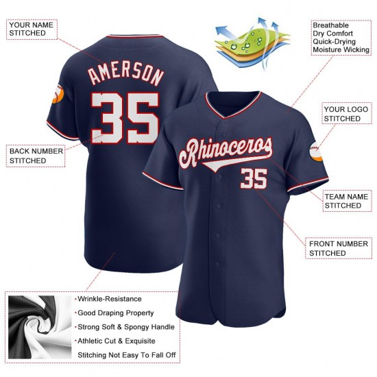 Custom Navy White-Red Authentic Baseball Jersey Custom Navy White-Red Authentic Baseball Jersey