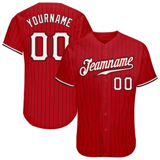 Custom Red Black Strip White-Black Authentic Baseball Jersey Custom Red Black Strip White-Black Authentic Baseball Jersey
