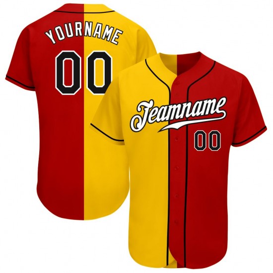Custom Red Black-Gold Authentic Split Fashion Baseball Jersey Custom Red Black-Gold Authentic Split Fashion Baseball Jersey