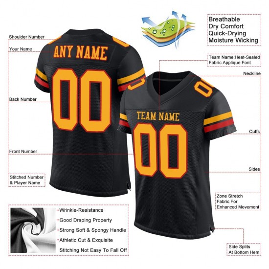 Custom Black Gold-Scarlet Mesh Authentic Football Jersey Custom Black Gold-Scarlet Mesh Authentic Football Jersey