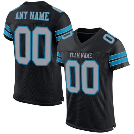 Custom Black Light Gray-Panther Blue Mesh Authentic Football Jersey Custom Black Light Gray-Panther Blue Mesh Authentic Football Jersey