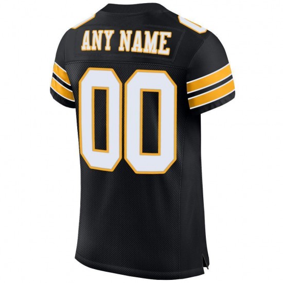 Custom Black White-Gold Mesh Authentic Football Jersey Custom Black White-Gold Mesh Authentic Football Jersey