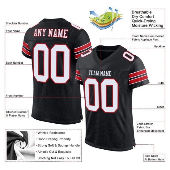 Custom Black White-Red Mesh Authentic Football Jersey Custom Black White-Red Mesh Authentic Football Jersey