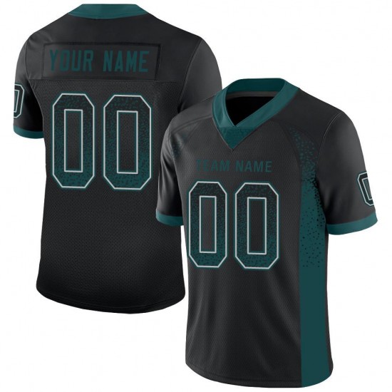 Custom Black Midnight Green-Gray Mesh Drift Fashion Football Jersey Custom Black Midnight Green-Gray Mesh Drift Fashion Football Jersey