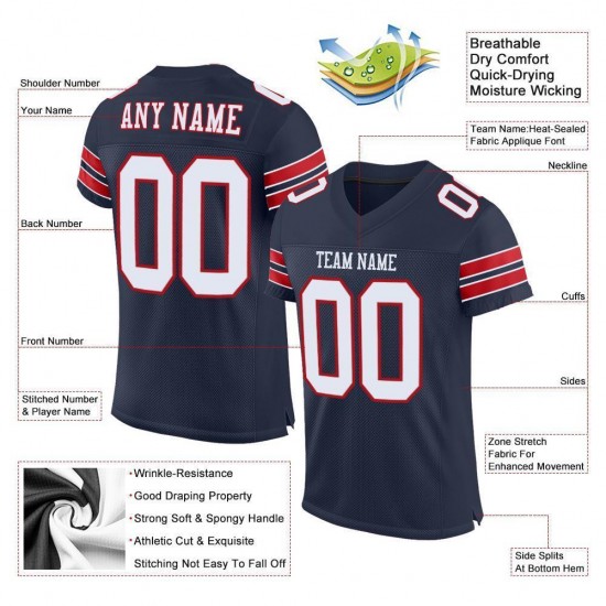 Custom Navy White-Red Mesh Authentic Football Jersey Custom Navy White-Red Mesh Authentic Football Jersey