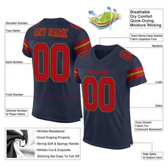 Custom Navy Red-Old Gold Mesh Authentic Football Jersey Custom Navy Red-Old Gold Mesh Authentic Football Jersey
