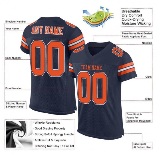 Custom Navy Orange-White Mesh Authentic Football Jersey Custom Navy Orange-White Mesh Authentic Football Jersey