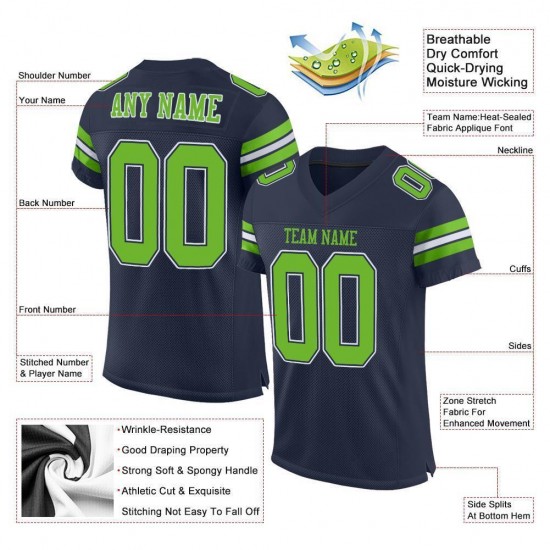 Custom Navy Neon Green-White Mesh Authentic Football Jersey Custom Navy Neon Green-White Mesh Authentic Football Jersey