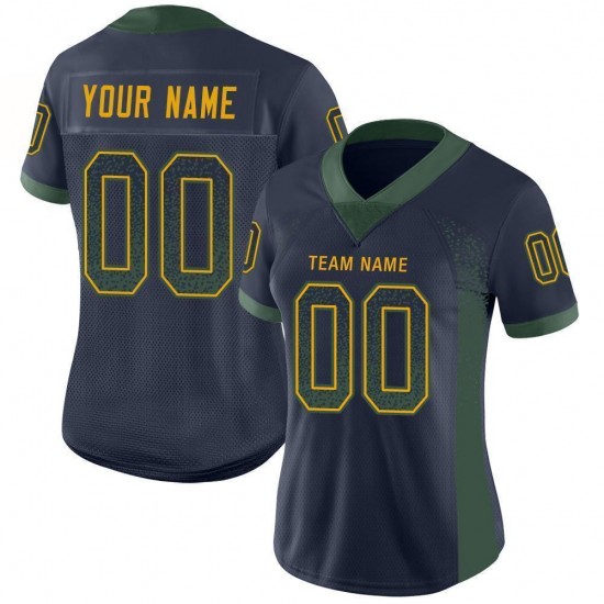 Custom Navy Green-Gold Mesh Drift Fashion Football Jersey Custom Navy Green-Gold Mesh Drift Fashion Football Jersey