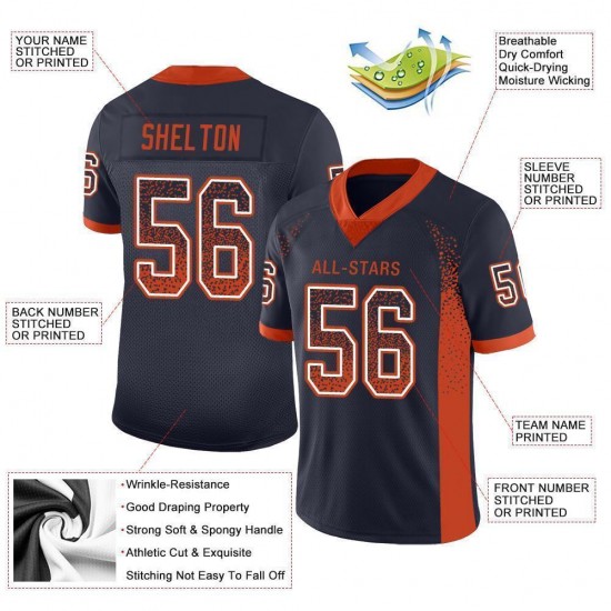Custom Navy Orange-White Mesh Drift Fashion Football Jersey Custom Navy Orange-White Mesh Drift Fashion Football Jersey