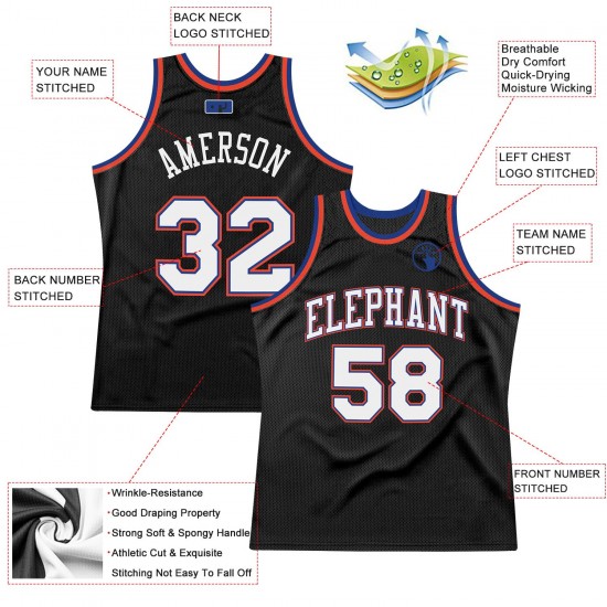 Custom Black White-Orange Authentic Throwback Basketball Jersey Custom Black White-Orange Authentic Throwback Basketball Jersey