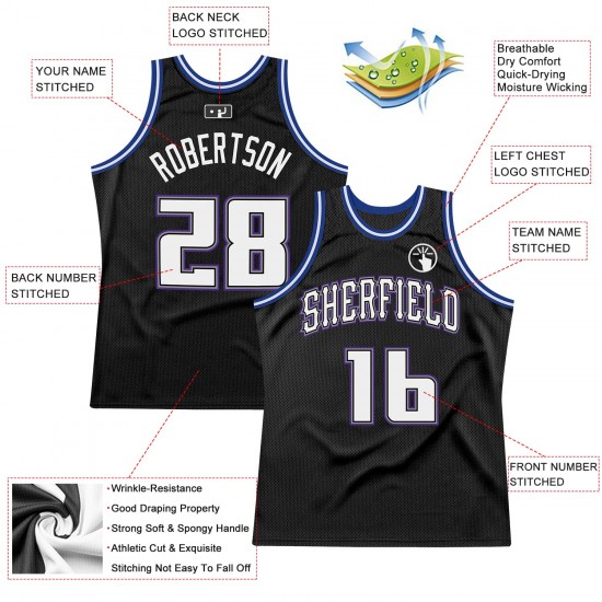 Custom Black White-Royal Authentic Throwback Basketball Jersey Custom Black White-Royal Authentic Throwback Basketball Jersey