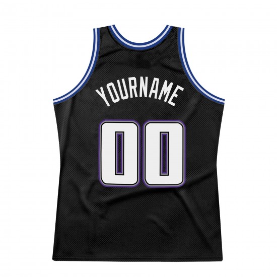 Custom Black White-Royal Authentic Throwback Basketball Jersey Custom Black White-Royal Authentic Throwback Basketball Jersey