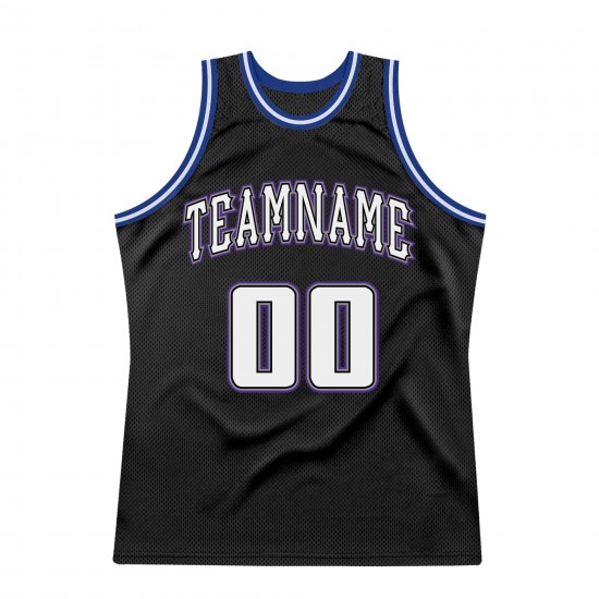 Custom Black White-Royal Authentic Throwback Basketball Jersey Custom Black White-Royal Authentic Throwback Basketball Jersey