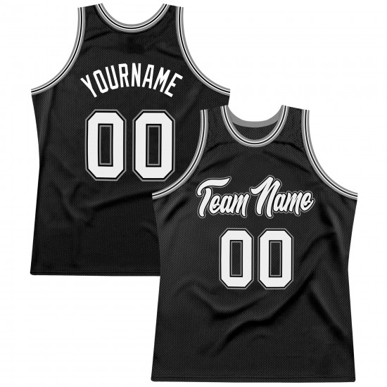 Custom Black White-Silver Gray Authentic Throwback Basketball Jersey Custom Black White-Silver Gray Authentic Throwback Basketball Jersey