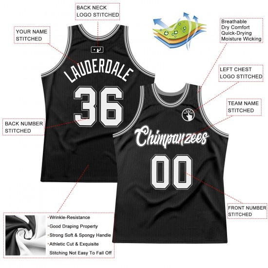 Custom Black White-Silver Gray Authentic Throwback Basketball Jersey Custom Black White-Silver Gray Authentic Throwback Basketball Jersey
