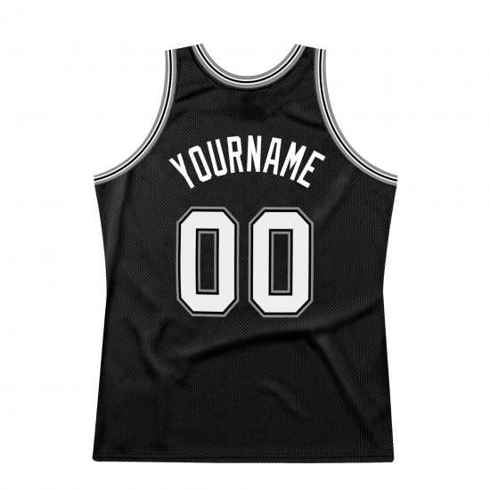 Custom Black White-Silver Gray Authentic Throwback Basketball Jersey Custom Black White-Silver Gray Authentic Throwback Basketball Jersey