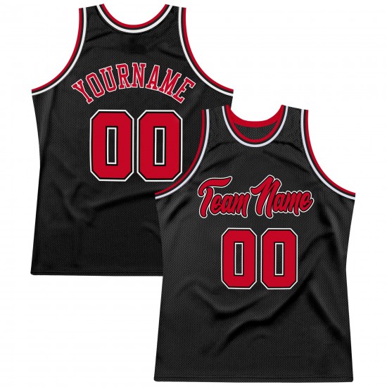 Custom Black Red-White Authentic Throwback Basketball Jersey Custom Black Red-White Authentic Throwback Basketball Jersey