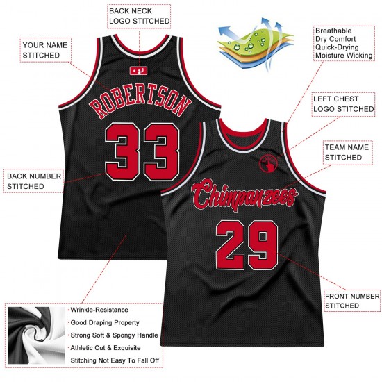 Custom Black Red-White Authentic Throwback Basketball Jersey Custom Black Red-White Authentic Throwback Basketball Jersey