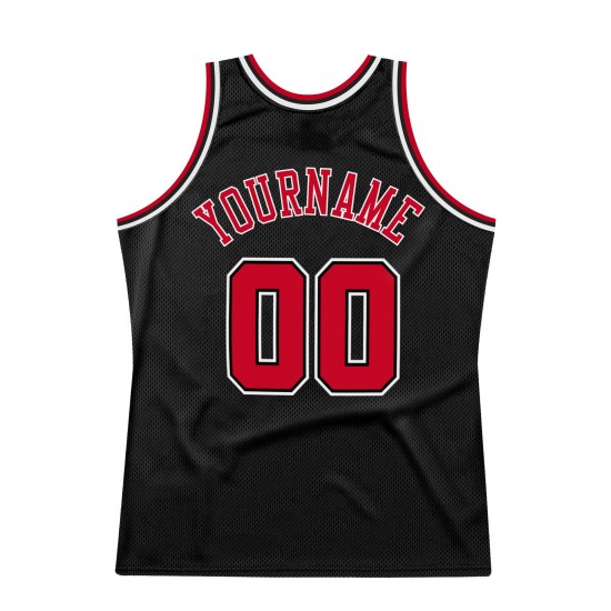 Custom Black Red-White Authentic Throwback Basketball Jersey Custom Black Red-White Authentic Throwback Basketball Jersey