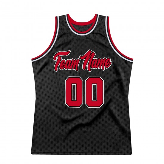 Custom Black Red-White Authentic Throwback Basketball Jersey Custom Black Red-White Authentic Throwback Basketball Jersey