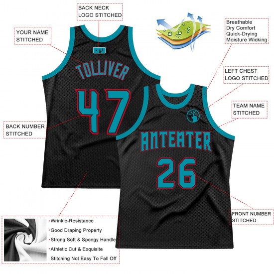 Custom Black Teal-Red Authentic Throwback Basketball Jersey Custom Black Teal-Red Authentic Throwback Basketball Jersey