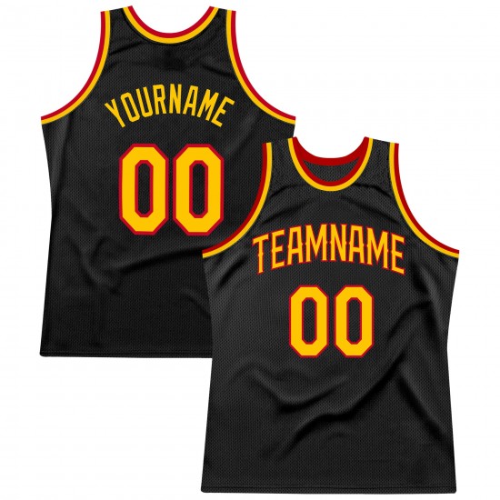 Custom Black Gold-Red Authentic Throwback Basketball Jersey Custom Black Gold-Red Authentic Throwback Basketball Jersey