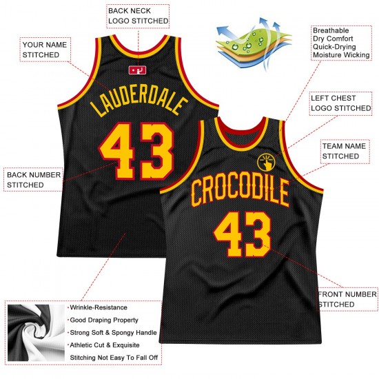Custom Black Gold-Red Authentic Throwback Basketball Jersey Custom Black Gold-Red Authentic Throwback Basketball Jersey