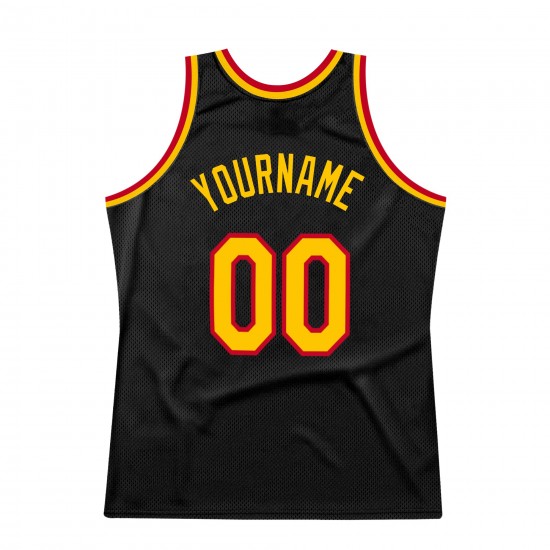 Custom Black Gold-Red Authentic Throwback Basketball Jersey Custom Black Gold-Red Authentic Throwback Basketball Jersey