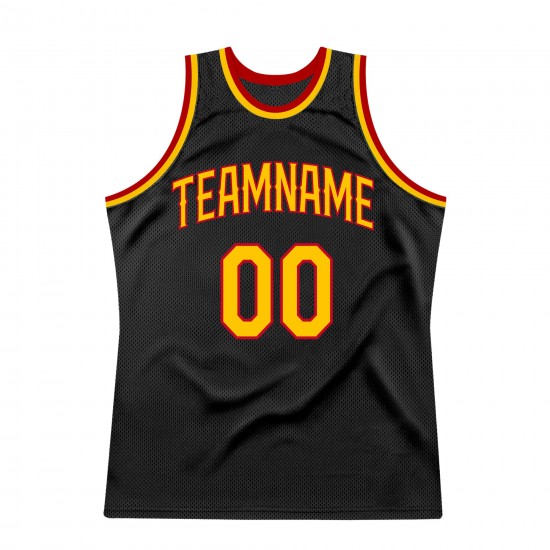 Custom Black Gold-Red Authentic Throwback Basketball Jersey Custom Black Gold-Red Authentic Throwback Basketball Jersey
