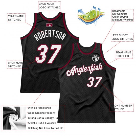 Custom Black White-Maroon Authentic Throwback Basketball Jersey Custom Black White-Maroon Authentic Throwback Basketball Jersey