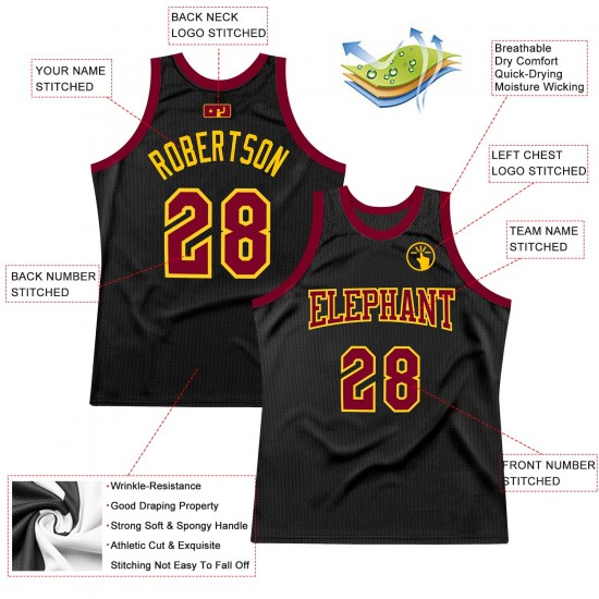 Custom Black Maroon-Gold Authentic Throwback Basketball Jersey Custom Black Maroon-Gold Authentic Throwback Basketball Jersey