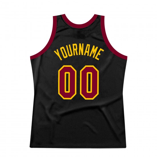 Custom Black Maroon-Gold Authentic Throwback Basketball Jersey Custom Black Maroon-Gold Authentic Throwback Basketball Jersey
