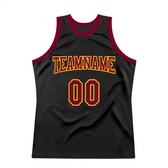 Custom Black Maroon-Gold Authentic Throwback Basketball Jersey Custom Black Maroon-Gold Authentic Throwback Basketball Jersey