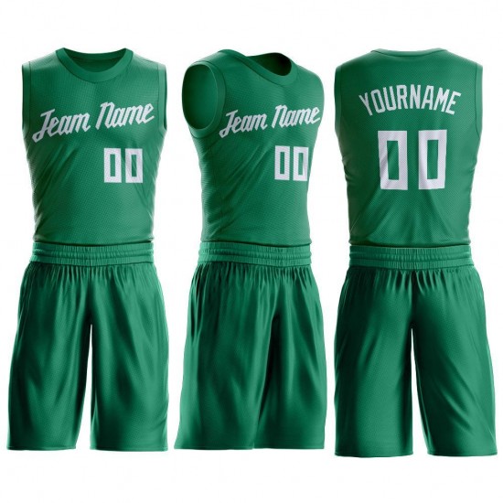 Custom Kelly Green White Round Neck Suit Basketball Jersey Custom Kelly Green White Round Neck Suit Basketball Jersey