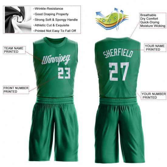 Custom Kelly Green White Round Neck Suit Basketball Jersey Custom Kelly Green White Round Neck Suit Basketball Jersey