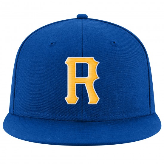 Custom Royal Gold-White Stitched Adjustable Snapback Hat Custom Royal Gold-White Stitched Adjustable Snapback Hat