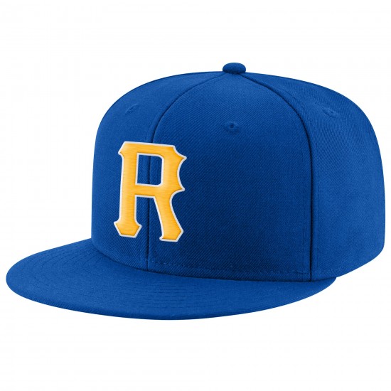 Custom Royal Gold-White Stitched Adjustable Snapback Hat Custom Royal Gold-White Stitched Adjustable Snapback Hat