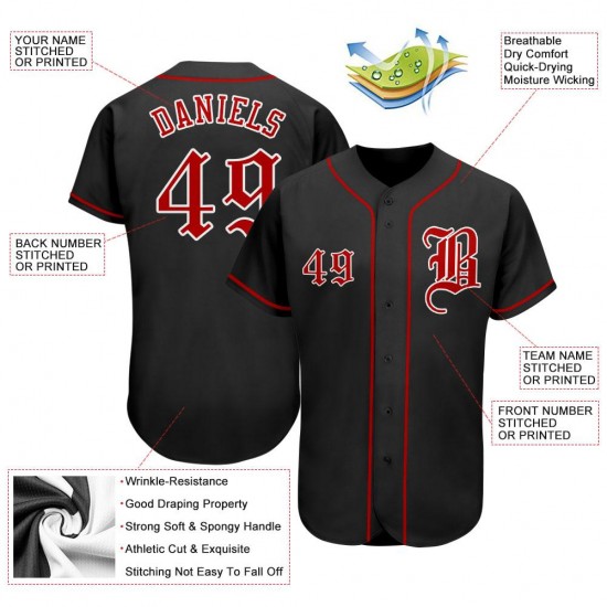 Custom Black Red-White Authentic Baseball Jersey Custom Black Red-White Authentic Baseball Jersey
