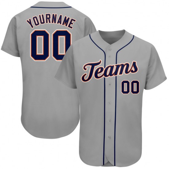 Custom Gray Navy-Orange Authentic Baseball Jersey Custom Gray Navy-Orange Authentic Baseball Jersey